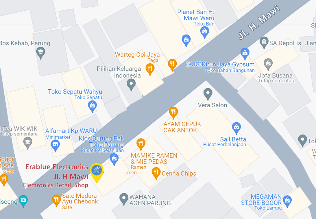 Peta ke toko EraBlue di  Jl. H. Mawi C 75, RT 006, RW 003, terletak di Desa Parung, Kecamatan Parung, Kabupaten Bogor, Jawa Barat